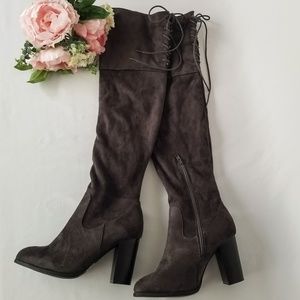 Qupid Gray Suede Over the Knee Boots